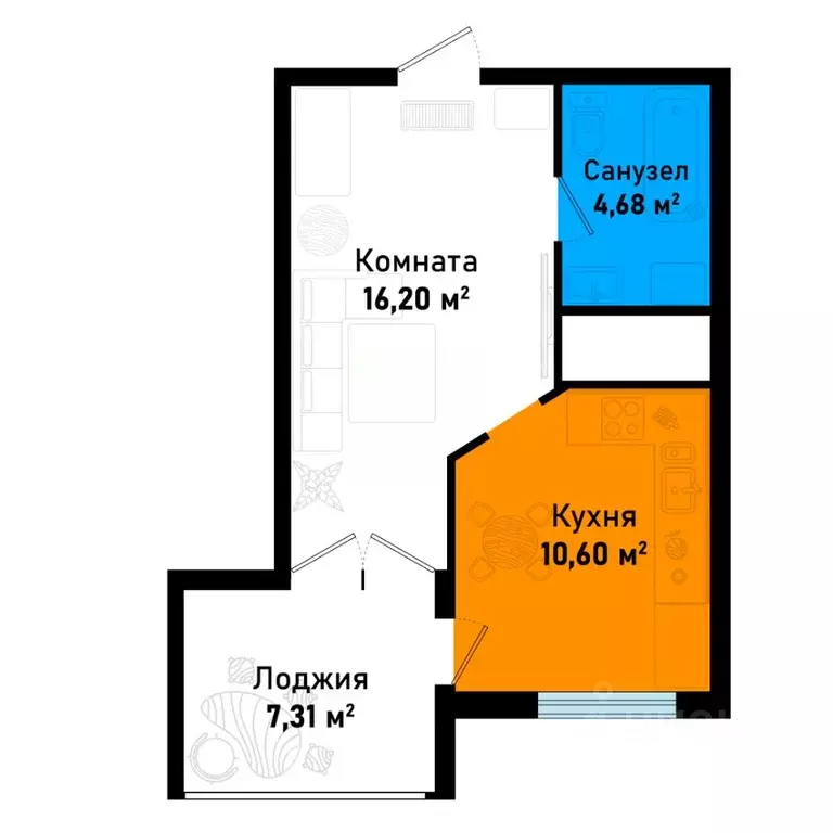 1-к кв. Крым, Черноморское пгт ул. Евпаторийская (38.79 м) - Фото 0