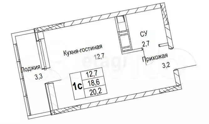 Квартира-студия, 20,2 м, 4/15 эт. - Фото 0