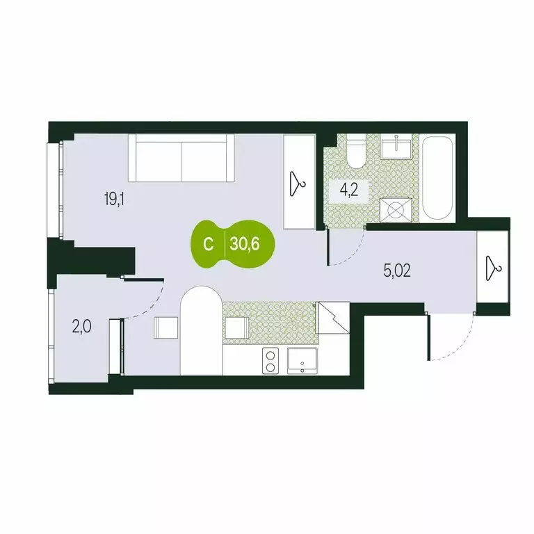 1-комнатная квартира: Чита, микрорайон Каштакский (30.6 м) - Фото 0