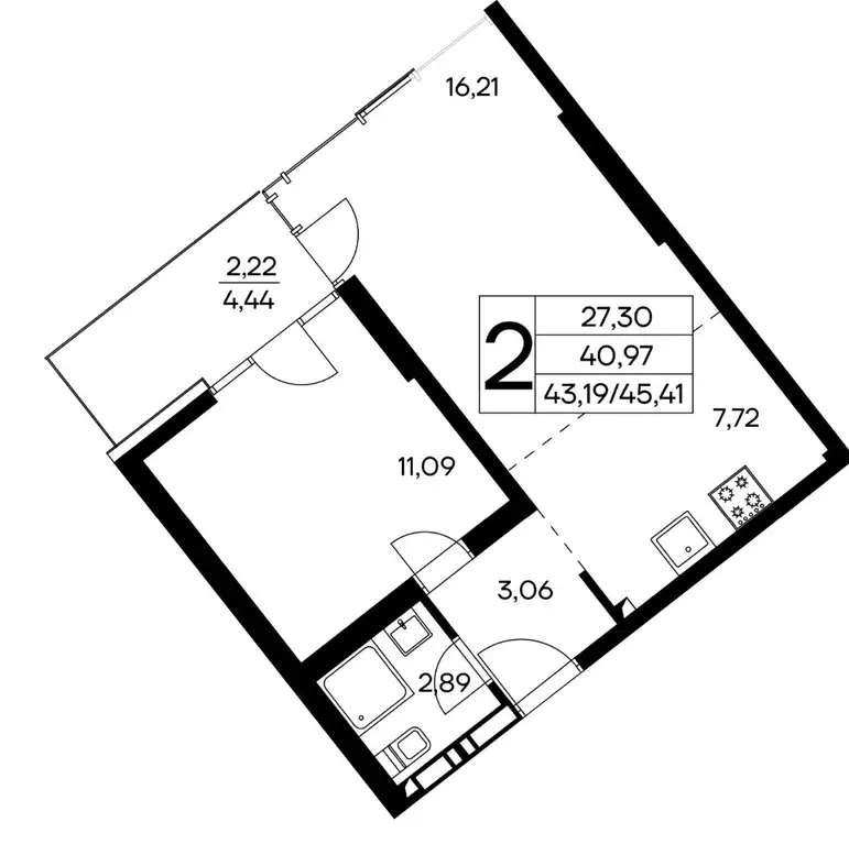 2-к кв. Крым, Алушта муниципальный округ, пос. Семидворье  (45.41 м) - Фото 1