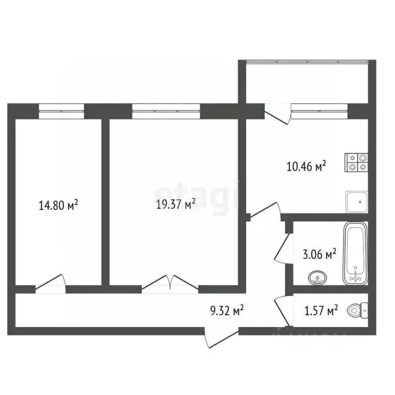 2-к кв. Псковская область, Псков ул. Ижорского Батальона, 49 (57.9 м) - Фото 2