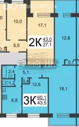 3-комнатная квартира: Нижний Новгород, Московское шоссе, 19 (59.7 м) - Фото 1