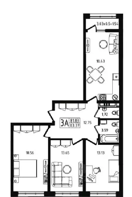 3-к кв. Адыгея, Майкоп ул. К.А. Васильева, 1к4 (83.37 м) - Фото 1