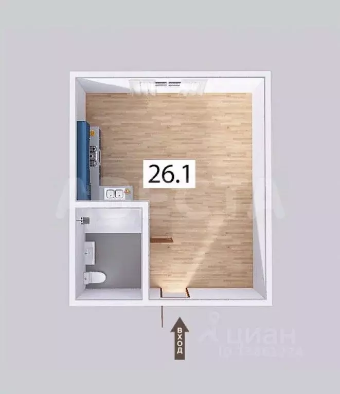 Студия Омская область, Омск ул. 9-я Северная, 99к1 (28.8 м) - Фото 2