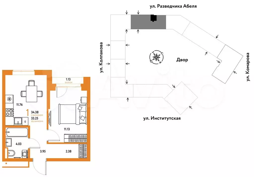 1-к. квартира, 34,4 м, 6/25 эт. - Фото 0