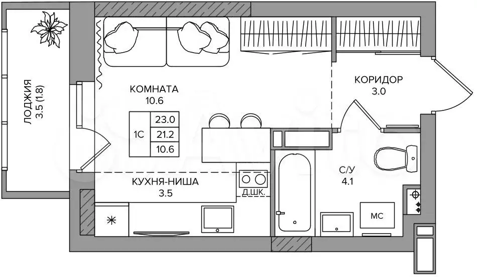 Квартира-студия, 23м, 3/16эт. - Фото 0