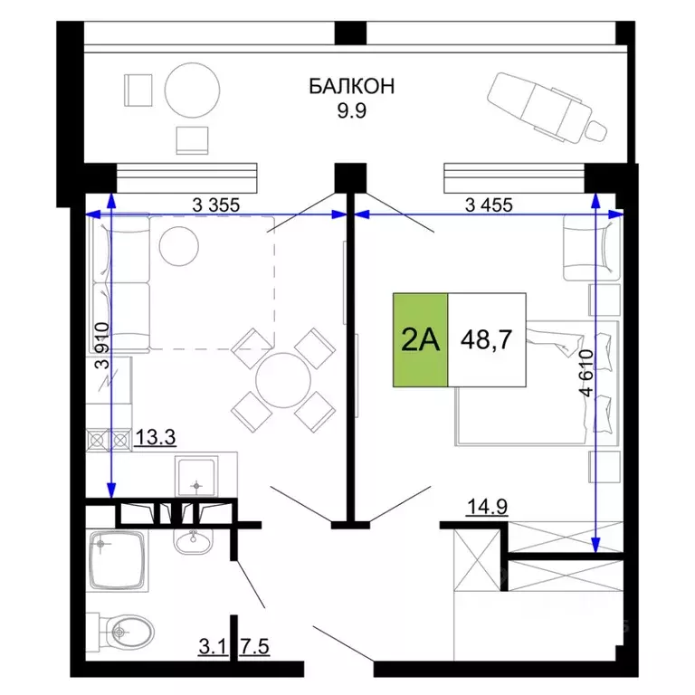 2-к кв. Краснодарский край, Анапа проезд Сосновый (48.7 м) - Фото 1