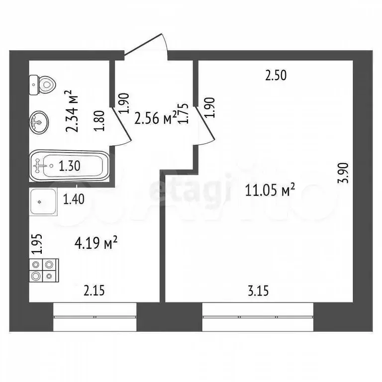 1-к. квартира, 20,1 м, 2/5 эт. - Фото 0