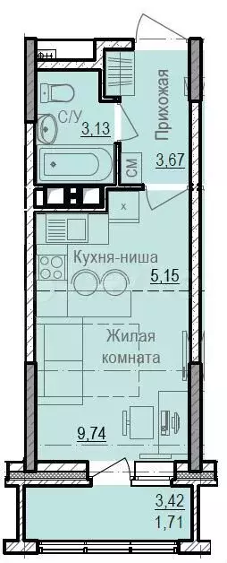 Квартира-студия, 22 м, 2/17 эт. - Фото 0