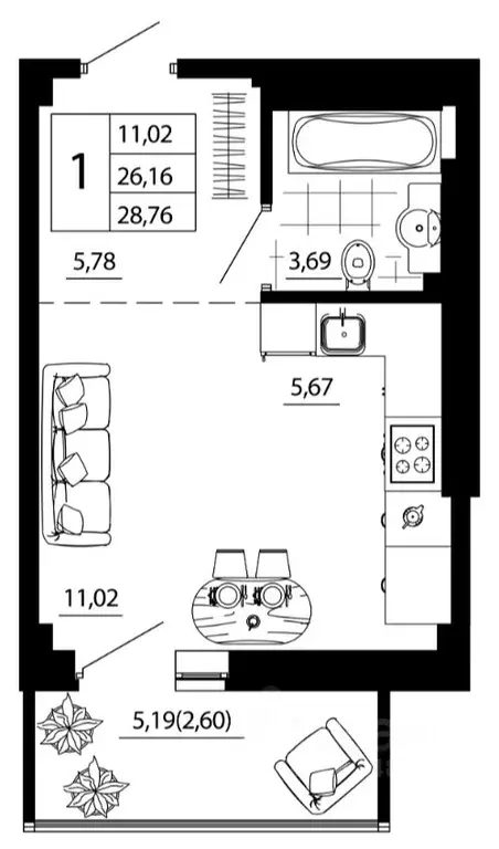 Студия Ростовская область, Ростов-на-Дону, Нахичевань ул. 26-я Линия, ... - Фото 2