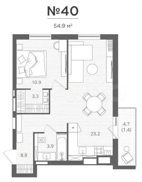 1-к. квартира, 55 м, 2/7 эт. - Фото 1