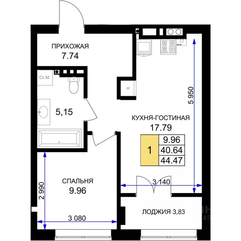 1-к кв. Калининградская область, Гурьевск Включи жилой комплекс (44.47 ... - Фото 0