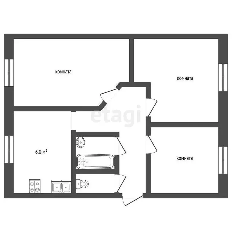 3-комнатная квартира: Нарынка, Лесная улица, 2 (56.3 м) - Фото 0