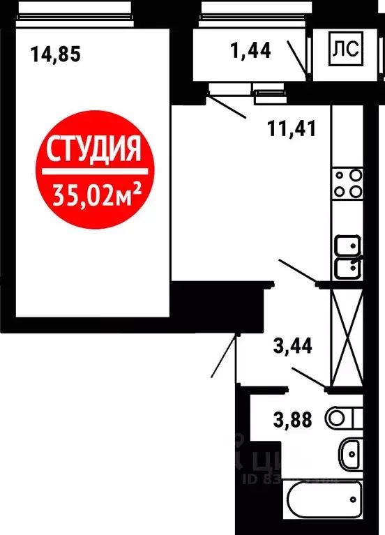 1-к кв. Башкортостан, Уфа ул. Природная (35.02 м) - Фото 0