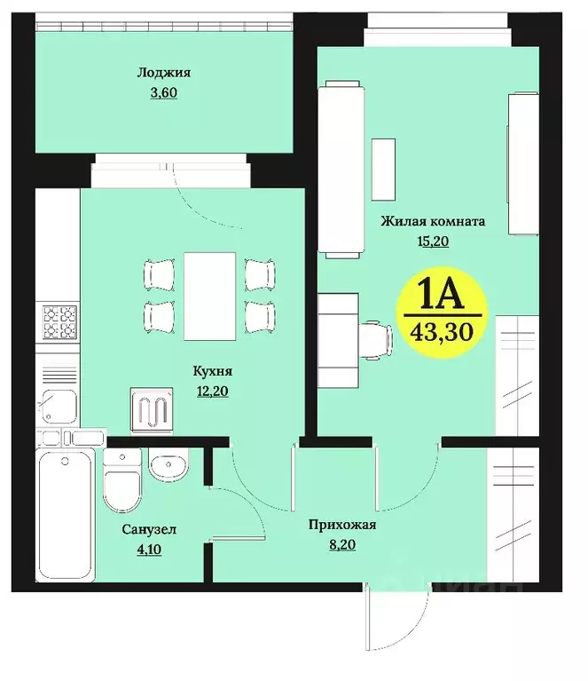 1-к кв. Ставропольский край, Ставрополь Лесная ул., 204 (43.3 м) - Фото 1