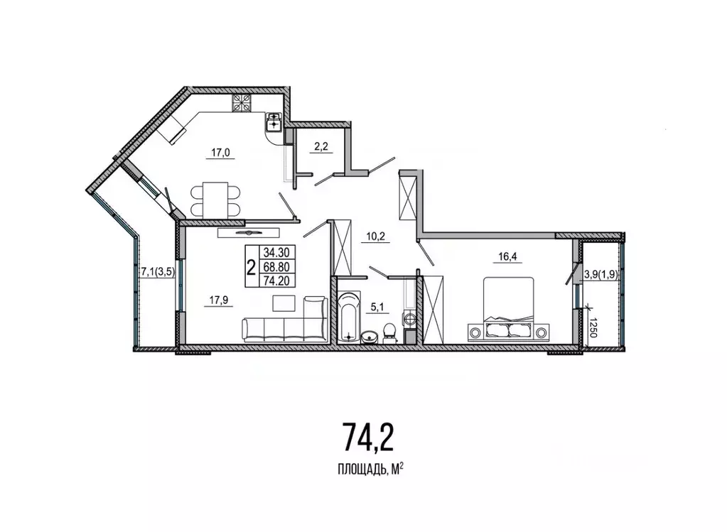 2-к кв. Краснодарский край, Новороссийск ул. Куникова, 55к1 (74.8 м) - Фото 0