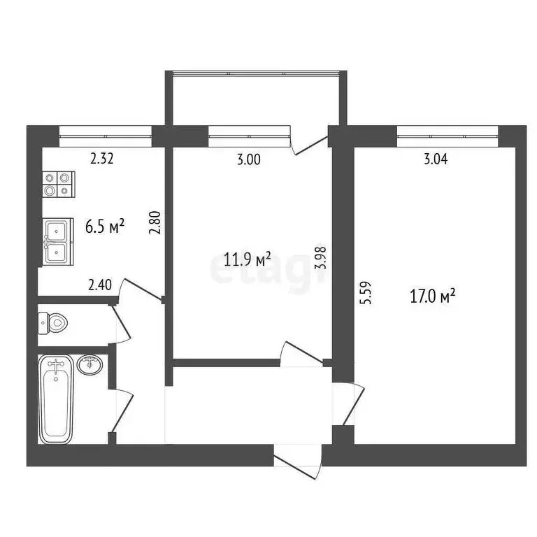 2-комнатная квартира: село Муханово, Советская улица, 17 (47.2 м) - Фото 1