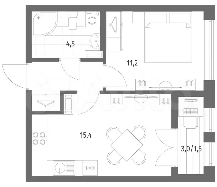 1-к. квартира, 36,5 м, 6/8 эт. - Фото 0