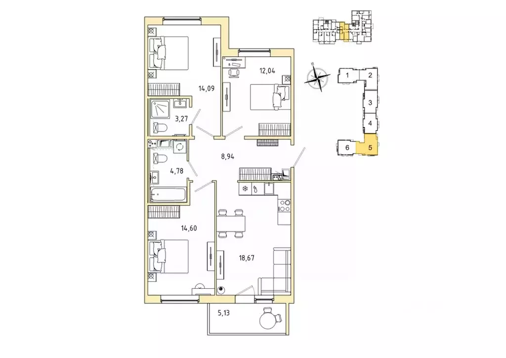 3-к кв. Ленинградская область, Гатчина Въезд мкр,  (77.93 м) - Фото 1