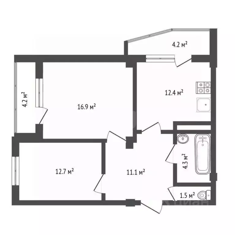 2-к кв. Воронежская область, Воронеж Ленинградская ул., 82В (60.7 м) - Фото 2