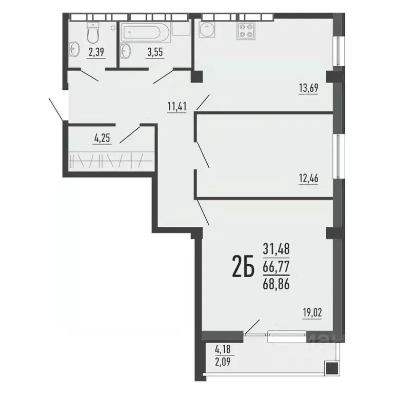 2-к кв. Челябинская область, Челябинск ул. Александра Шмакова, 41 ... - Фото 1