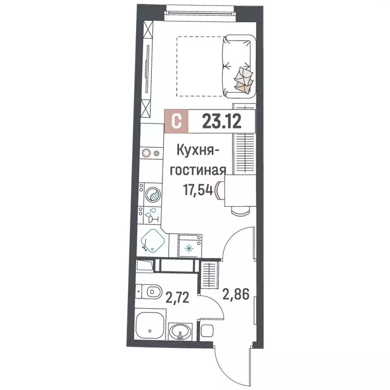 Квартира-студия: Мурино, жилой комплекс Авиатор (23.12 м) - Фото 1