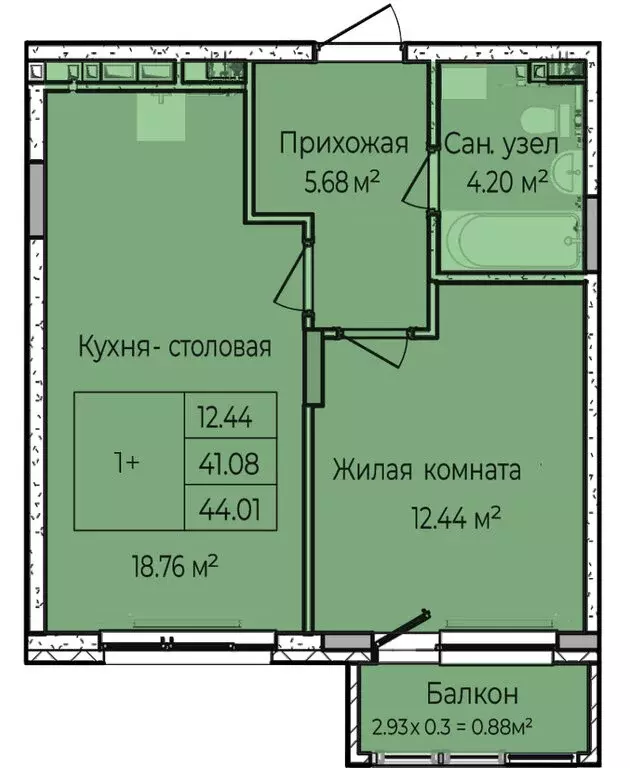 1-комнатная квартира: село Завьялово, улица Чкалова, 7 (41.96 м) - Фото 0