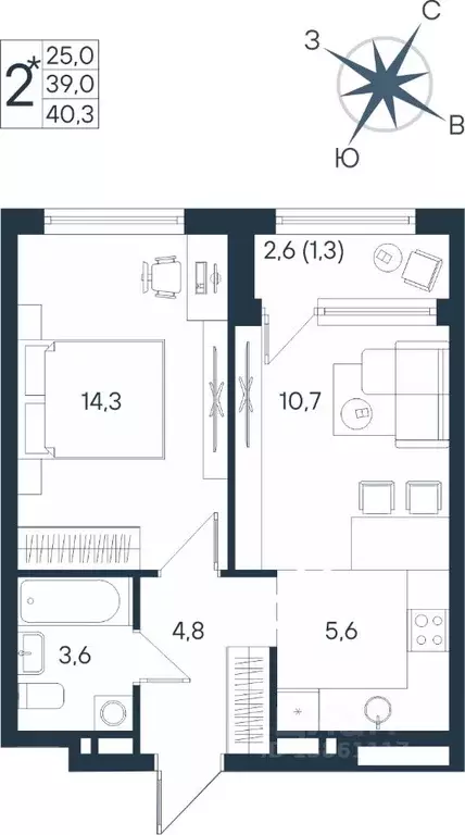 2-к кв. Пермский край, Пермь ул. Космонавта Беляева, 17 (40.3 м) - Фото 0