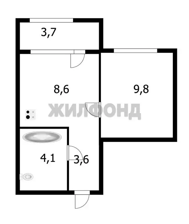 1-комнатная квартира: Обь, Большая улица, 23 (29.4 м) - Фото 1