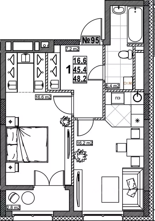 1-к кв. Нижегородская область, Нижний Новгород ул. Бетанкура, 7 (48.2 ... - Фото 0