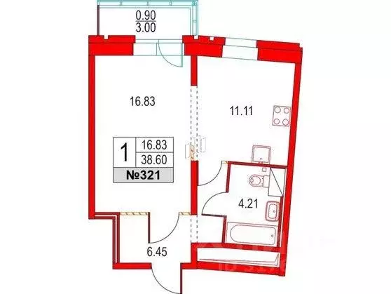 Квартира, 1 комната, 38.6 м - Фото 0