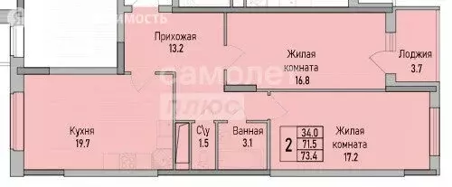 2-комнатная квартира: Липецк, ЖК Поколение (73.4 м) - Фото 1