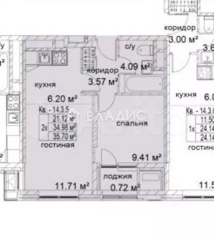 1-к. квартира, 34,8 м, 14/22 эт. - Фото 0