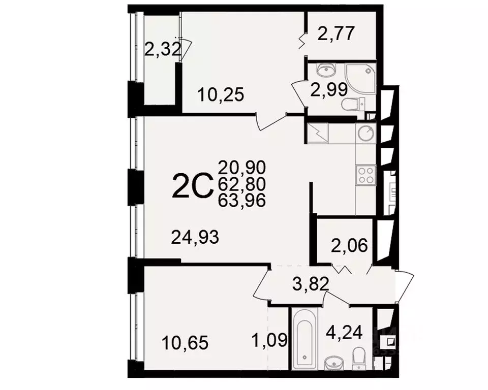 2-к кв. Рязанская область, Рязань ул. Чкалова (62.8 м) - Фото 1