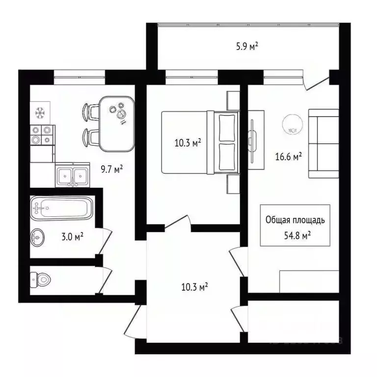 2-к кв. Новосибирская область, Бердск Комсомольская ул., 14 (54.8 м) - Фото 2