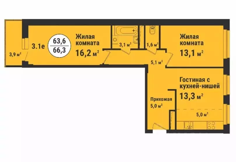 3-к кв. Тамбовская область, Тамбов ул. Карла Маркса, 169 (66.3 м) - Фото 0