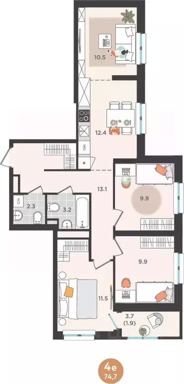 4-к кв. Пермский край, Пермь ул. Куфонина, 1 (74.7 м) - Фото 1