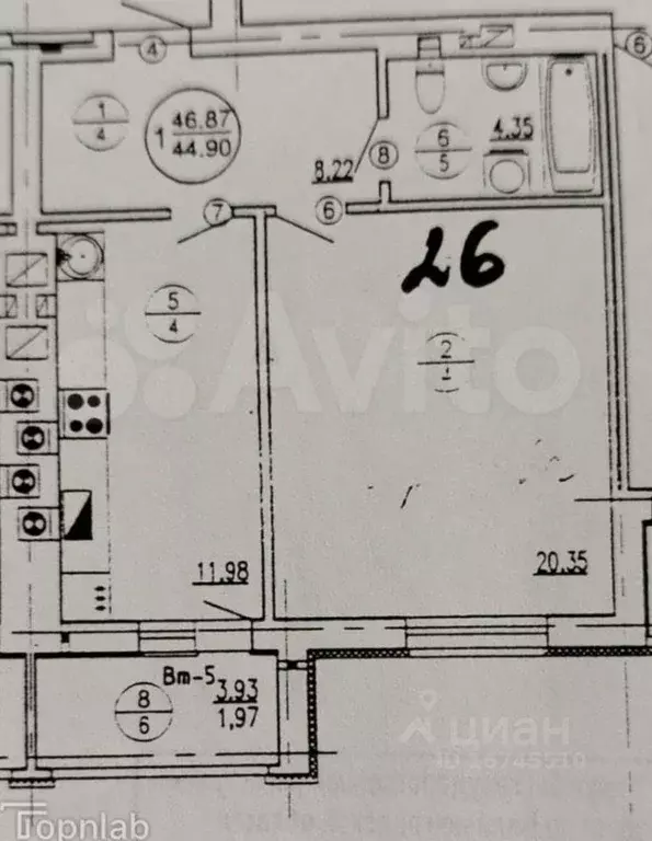 1-к кв. Калининградская область, Калининград Озерная ул., 41А (47.0 м) - Фото 2