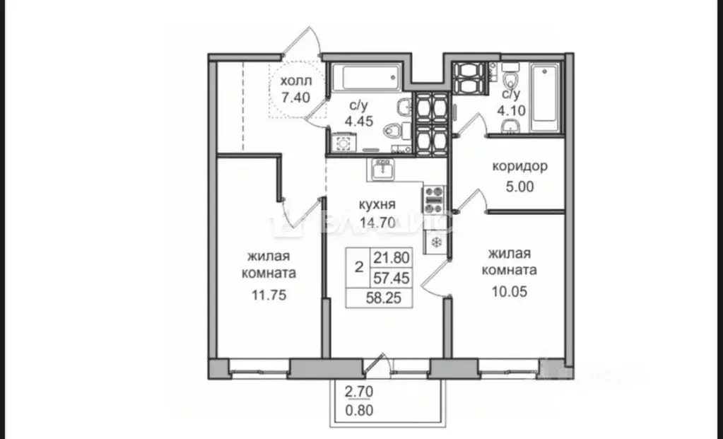 2-к кв. Санкт-Петербург пос. Парголово, ул. Шишкина, 311 (57.5 м) - Фото 2
