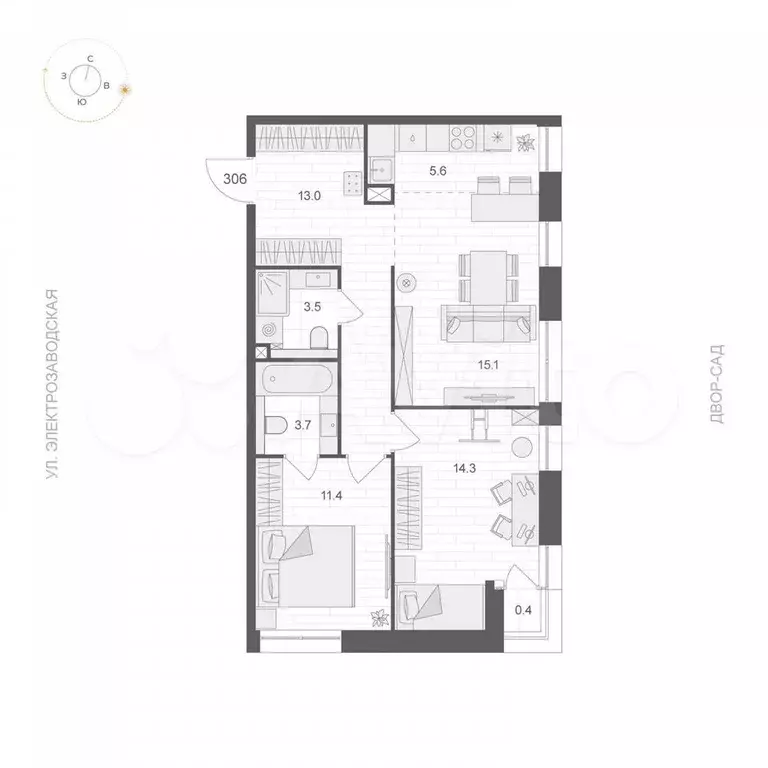 2-к. квартира, 66,8 м, 3/12 эт. - Фото 0
