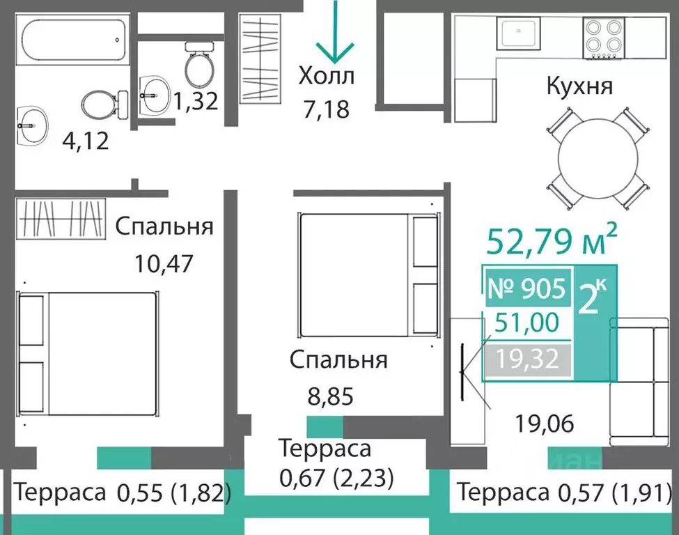 2-к кв. Крым, Симферополь Крымская роза мкр,  (52.79 м) - Фото 0