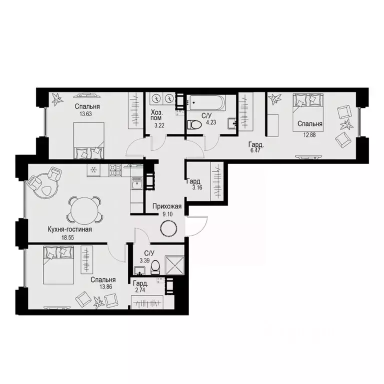3-к кв. Санкт-Петербург ул. Профессора Попова, 38 (91.23 м) - Фото 0