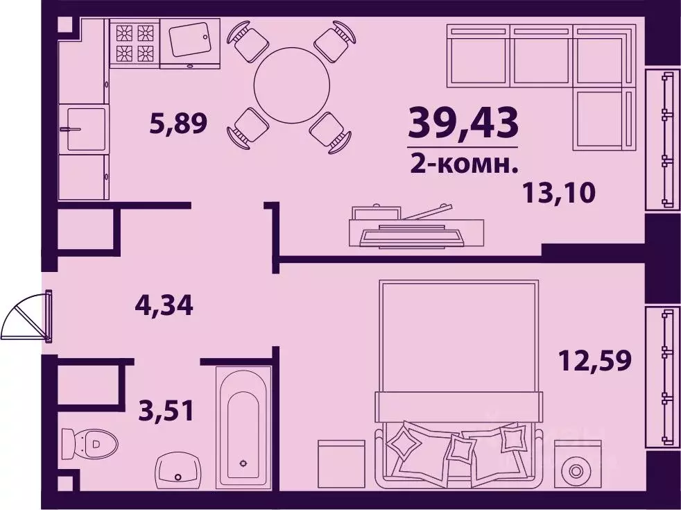 2-к кв. Ульяновская область, Ульяновск ул. Врача Михайлова (39.43 м) - Фото 0
