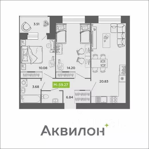 2-к кв. Архангельская область, Архангельск Аквилон Роса жилой комплекс ... - Фото 0