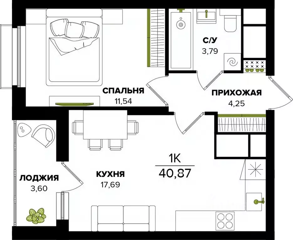 1-к кв. Тульская область, Тула  (40.87 м) - Фото 0