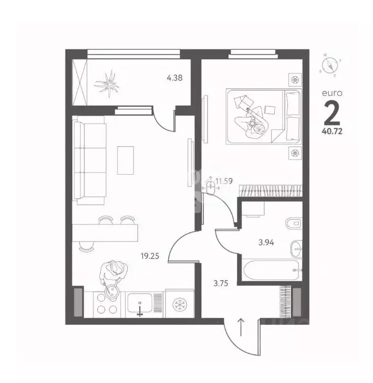 1-к кв. Липецкая область, Липецк ул. Перова (40.72 м) - Фото 1