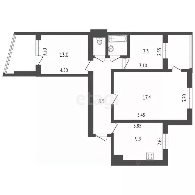 3-к кв. Карачаево-Черкесия, Черкесск Международная ул., 176 (68.2 м) - Фото 1