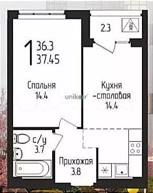 2-к. квартира, 37,5 м, 9/10 эт. - Фото 0