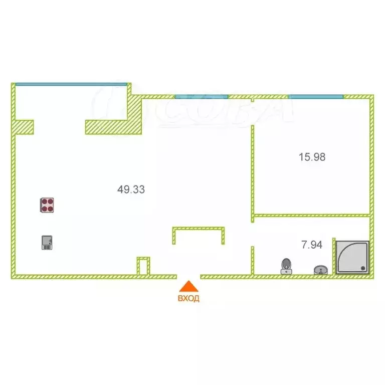 1-комнатная квартира: Тюмень, Харьковская улица, 68 (68 м) - Фото 2