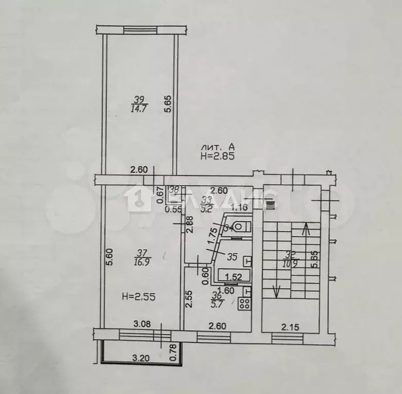 2-к. квартира, 45,7 м, 2/5 эт. - Фото 0